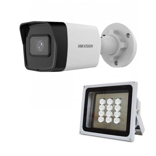 Комплект: IP-видеокамера 2 Мп Hikvision DS-2CD1023G2-IUF (2.8 мм) с встроенным микрофоном + ИК-прожектор Lightwell LW12-140IR45-220