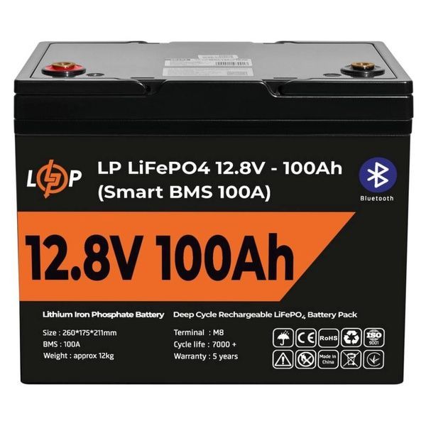 Аккумулятор LP LiFePO4 12V (12,8V) - 100 Ah (1280Wh) (Smart BMS 100А) з BT пластик