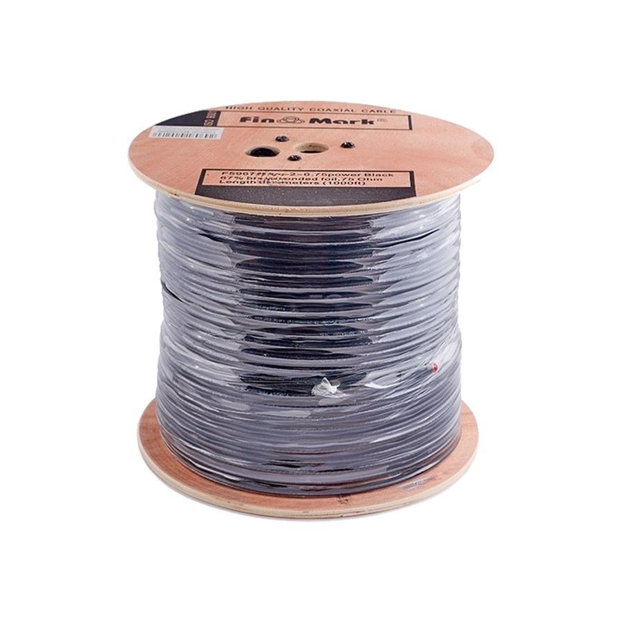 Абонентский коаксиальный кабель FinMark F5967BVcu 2x0.75 POWER с токоведущими проводниками (черный, 305 м)