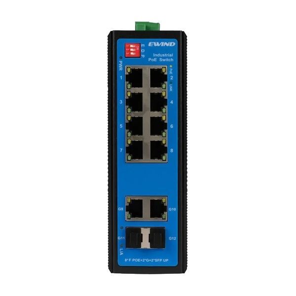 Промышленный 12-портовый PoE-коммутатор Ewind EW-PIS1712-8FE с 8 портами PoE и 2 портами SFP